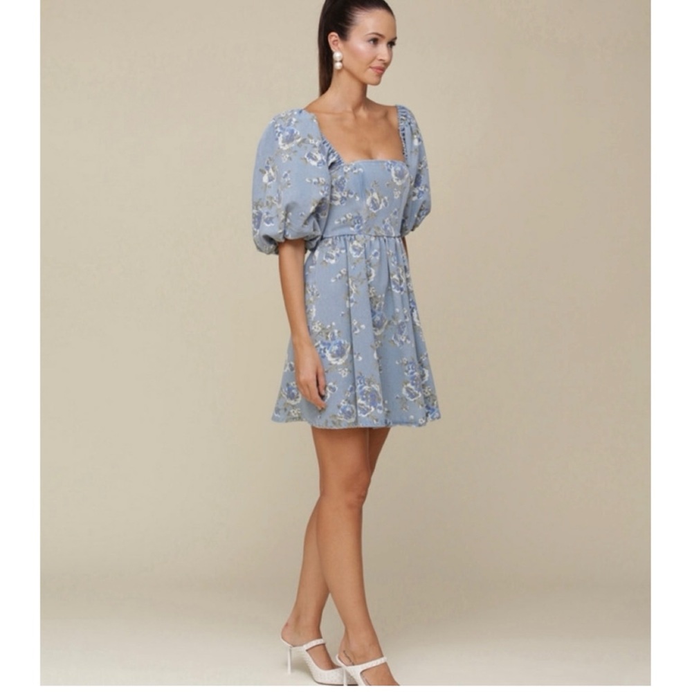 SOLD OUT❗️ Blue Floral Puff Sleeve Dress (M) - Picture 6 of 7